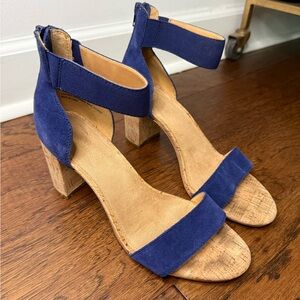 AEROSOLES Navy Suede Block Heel Sandals